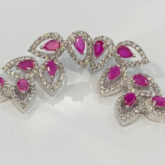 Modern Ruby Marquees, Diamond Zircon Necklace - Picture 2 of 11